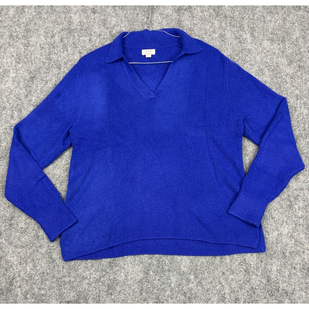 J.Crew Extra-Soft Royal Blue Polo V-Neck Sweater Women Large Long Sleeve Knit